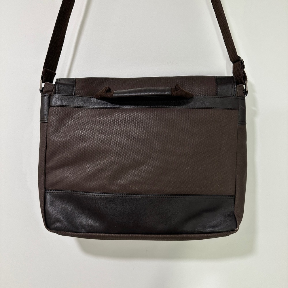 eBags Brown Canvas Laptop Messenger Bag Large Crossbody Padded Work Travel
